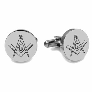 Engraved Circle Silver Mason Cufflinks - Freemason Cufflinks - Silver Cufflinks - Gift For Freemason - Masonic Cufflink - Buy 6 Get 7th Free
