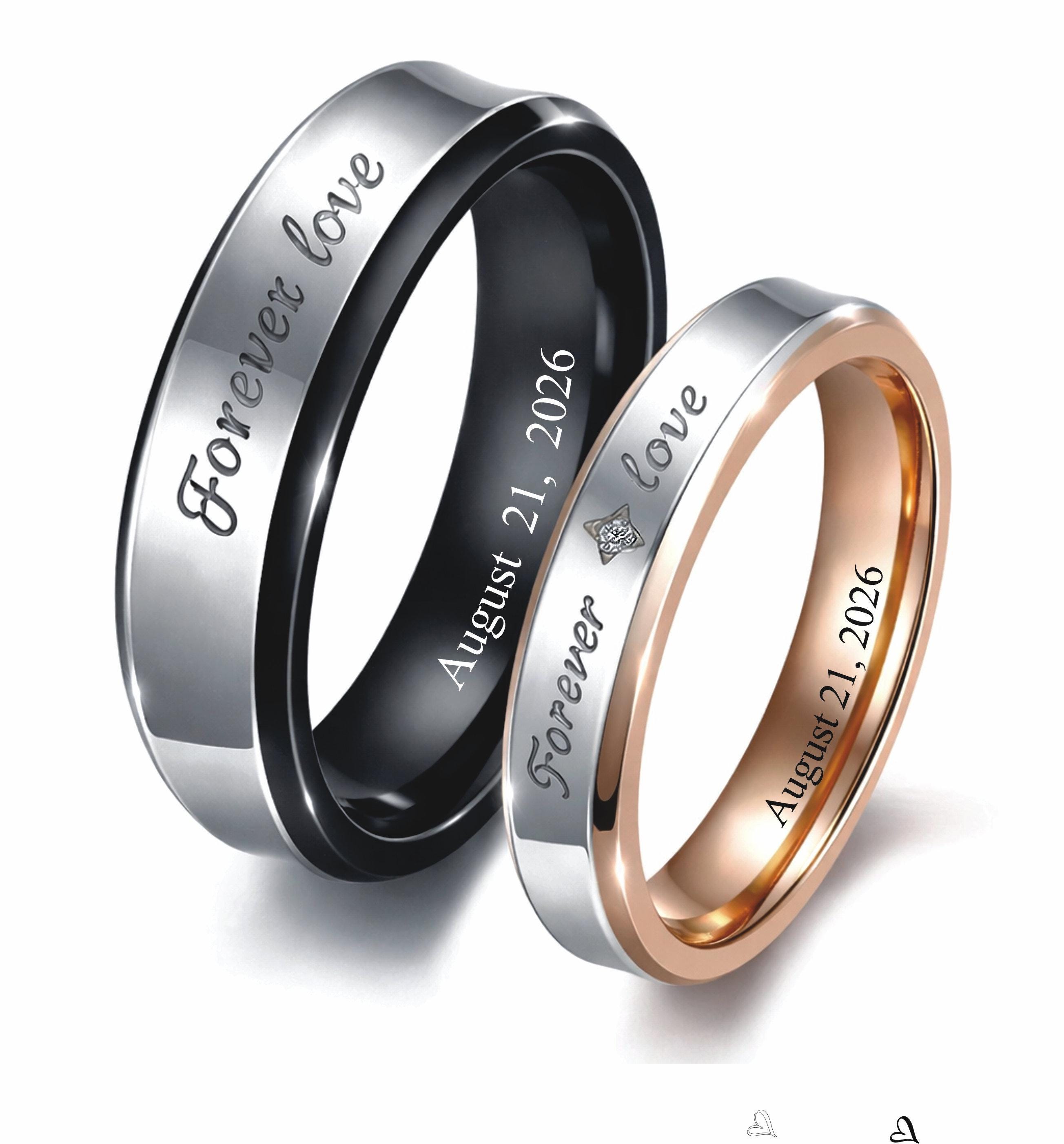 Engraved Ring Set, Forever Love, Stainless Steel Couples Rings - Etsy