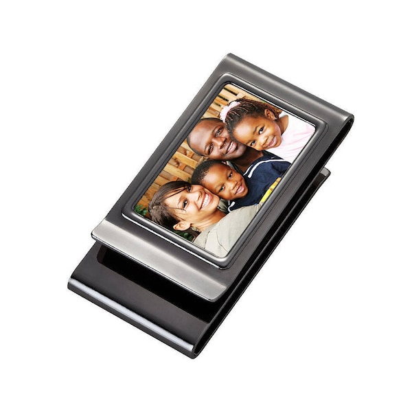 Double Sided Picture Gunmetal Money Clip & Credit Card Holder, Photo Money Clip