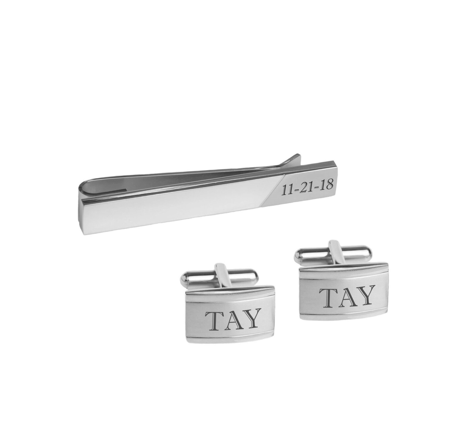 Engraved Cufflinks Personalized Tie Clips Silver Cufflinks Etsy