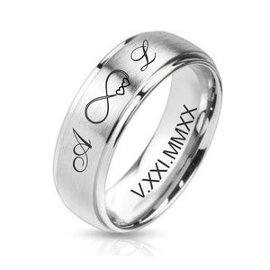 Brushed Silver Ring Personalized Ring Engraved Ring Couple Ring Set Promise Ring For Men Custom Engraved Ring Men's Wedding Band Comfort Fit