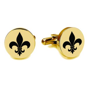 Gemelos de flor de lis dorada con círculo grabado, pétalos de lirio francés, flor de loto, Nueva Orleans, NOLA, Montreal - Compre 6 y obtenga el 7 gratis