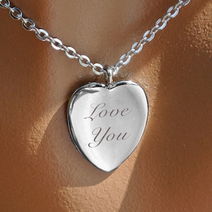 Personalized Heart Necklace Elegant Silver Heart Necklace Engraved Necklace Silver Heart Pendant Bridesmaid Gift Valentine&#39;s Day Gift