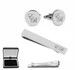 Personalized Cufflinks, Engraved Tie Bar, Monogrammed Silver Circle Cuff Links & Tie Clip Set, Groomsmen Gifts, Buy 6 Get 7th Free 