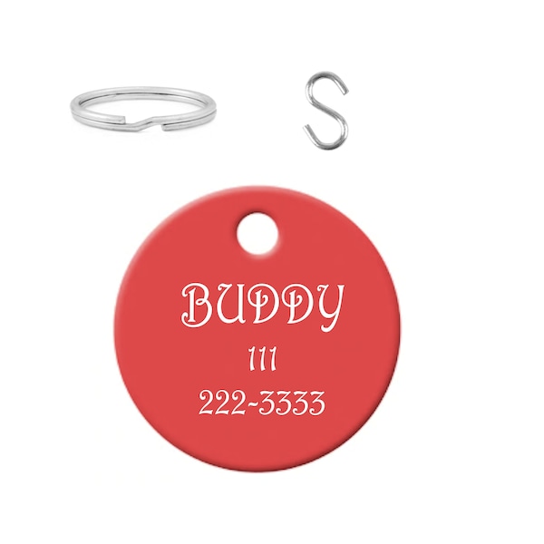 Engraved Pet Tag - Personalized Red Circle Pet Tag Engraved FREE for dogs & cats - Engraved Cat Tag - Custom Dog Collar Charm - Aluminum Tag