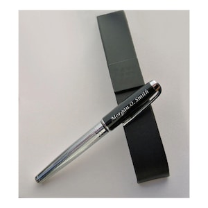 Personalized Elegant Black and Silver Roller Ball Pen Engraved Free, Custom Engraved Pen, Groomsmen Gift, Graduation Gift, Teachers Gift
