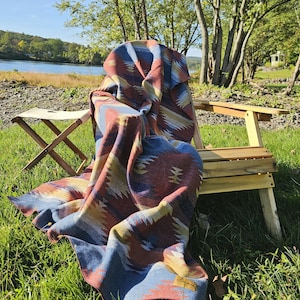 Sunset Aztec Camp Blanket: Wool Blend Throw, Boho Cabin Decor