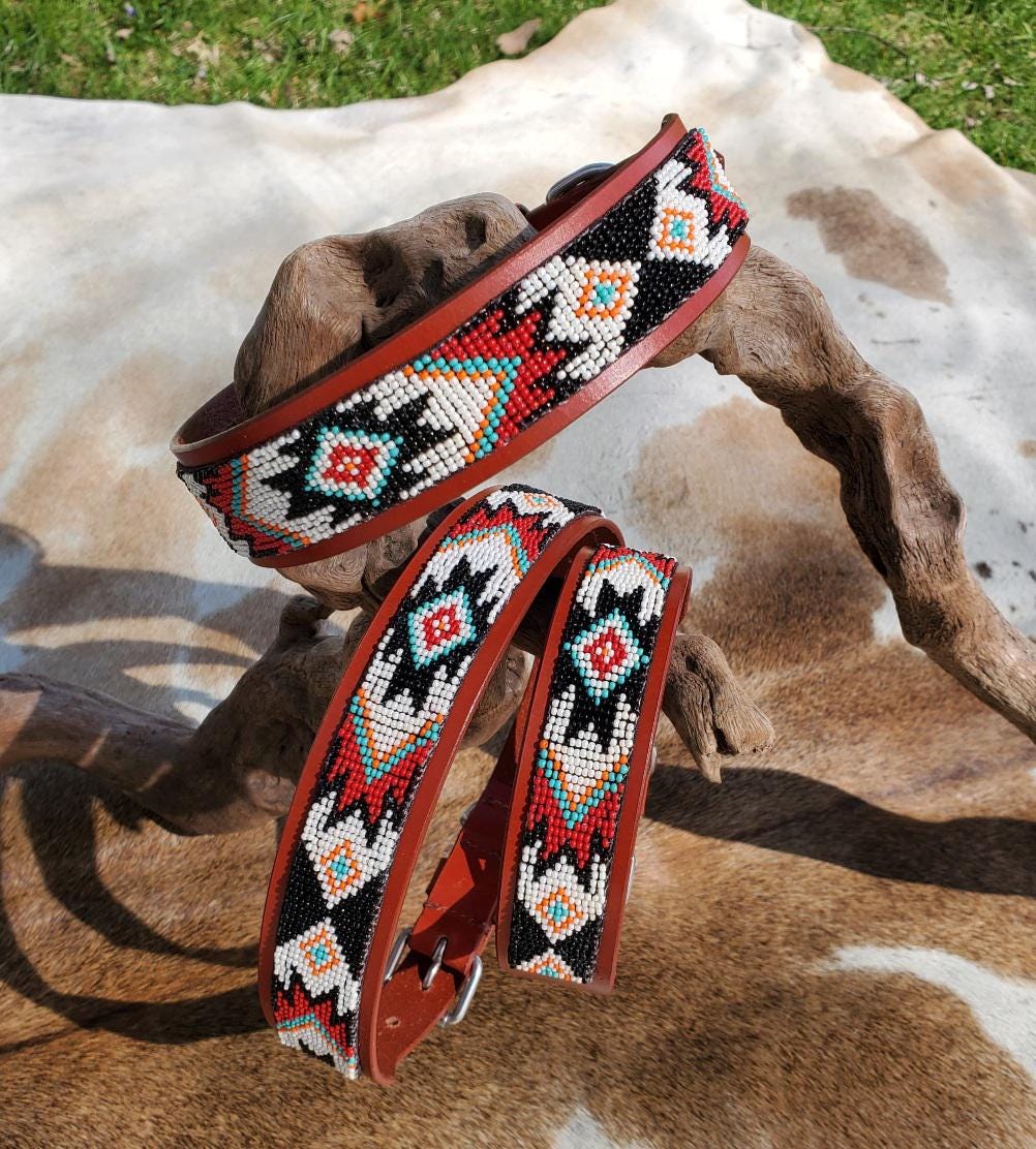 Handcrafted Beaded Leather Dog Collar