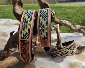 Handcrafted Beaded Leather Dog Collar