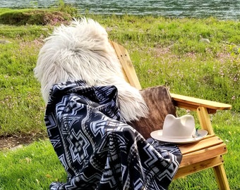 Catskill Camp Blanket in Black: Aztec Wool Blend Blanket, Southwestern Throw, Western, Boho