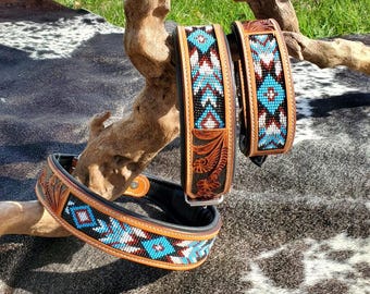 Handcrafted Beaded Leather Dog Collar