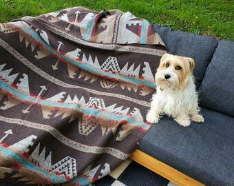 Wool Blend Aztec Blanket in Walnut: Boho Southwest Decor, Camp, Yoga, Beach Blanket (80 x 60 inches)