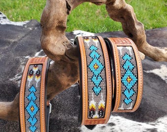 Handcrafted Beaded Leather Dog Collar