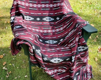 Catskill Camp Blanket in Berry: Aztec Wool Blend, Southwest Throw, Yoga, Beach, Travel Blanket ( 80 x 60 )