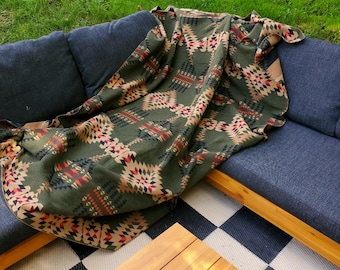 Catskill Camp Blanket in Pine- Beach Blanket, Southwest, Wool Blend, Navajo, Yoga Blanket, Throw, Boho, Cabin decor