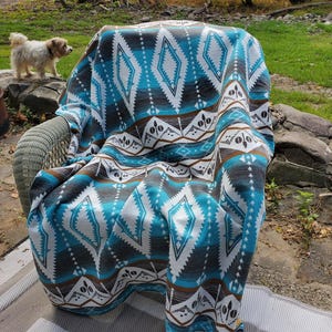 Catskill Wool Blend Blanket in Teal- Beach Blanket, Southwest, Aztec, Camp Blanket, Navajo, Yoga Blanket, Throw, Boho, Cabin decor