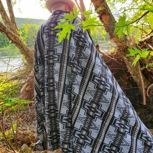 Beach Blanket in Black- Southwest, Camping Blanket, Yoga Blanket, Aztec, Navajo