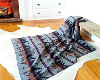 Southwestern Blanket in Wine-Camp Blanket, Reversible, Boho, Yoga, Beach, Throw Blanket, Queen size