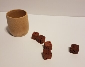 5 Dice and cup - solid wood - Sandalwood Hardwood Dice
