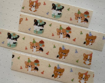 Cute Corgi Pawty Washi Tape | Kawaii Planner | Stationary | BUJO| papercraft | adhesive tape|15mm masking tape|Corgi Lover Gifts