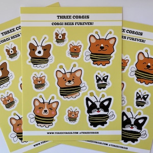 Cute Stickers with Corgi BEES, Kawaii Aesthetic for bullet journal