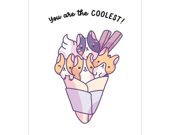 Kawaii Corgi ijshoorntje wenskaart van Milkkoyo