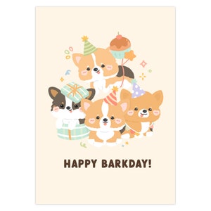Happy Barkday Corgi By Rosupoku | Carte Corgi mignonne pour l’amoureux et la famille Corgi| Chiens Animaux Carte de vœux| Stationnaire| Cartes pliées d’anniversaire