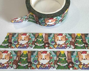 Kawaii Corgi Christmas Washi Tape – vakantiehondontwerp voor bulletjournals en kaarten van Bunniwinkle