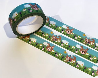 Sophdraws Cute Corgi Spring Washi Tape 15mm, Kawaii Planner Masking Tape Cadeau voor BUJO Journaling