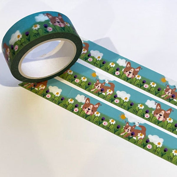 Sophdraws Cute Corgi Spring Washi Tape 15mm, Kawaii Planner Masking Tape Gift for BUJO Journaling