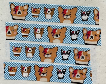 Schattige Corgi GLAM Washi Tape 15mm, Kawaii Planner Masking Tape Cadeau voor BUJO Journaling Geïnspireerd door Bowie