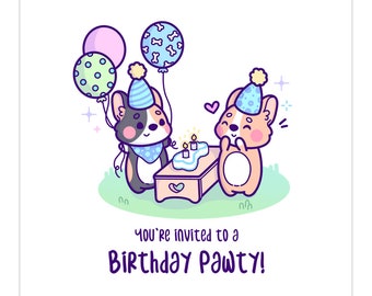 Corgi Verjaardag Pawty Uitnodigingskaarten