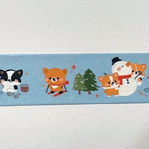 Washi Tape Cute Corgi Winter Snowman | Kawaii Planner | Stationary|Pets and Dogs|Holiday, Snowman, Skiing and Ice Fishing
