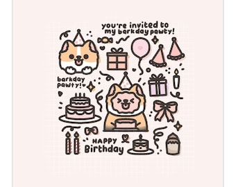Kezia Creations Barkday Pawty Kaart| Leuke stationaire | Verjaardagswenskaart voor huisdieren | Corgi Cadeau | Dierenliefhebber| Uitnodiging| Fun Card Eigenaren van gezelschapsdieren