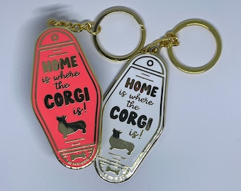 Corgi-sleutelhanger: vintage geïnspireerde emaille motelsleutelhanger