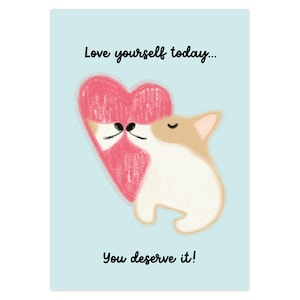 Küssende Corgis Karte von Hanna Valui, Süße Briefkarten liebe dich selbst Grußkarte