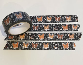 Corgi Faces Washi Tape | Kawaii Planner | Zwart Stationair