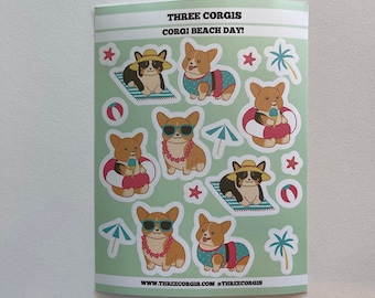 Corgi Beach Day-stickers: kawaii-plannerstickers