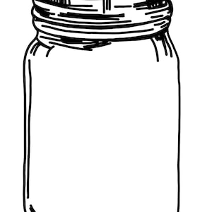 May include: A black and white line drawing of a glass jar with a lid.