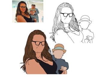 Custom Minimalist Line Art Portrait – Hand-Drawn Digital Illustration (Digital Download)