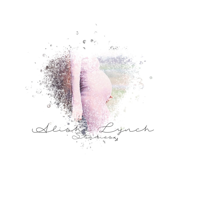 May include: A pregnant woman in a pink dress stands in front of a blurred background with a watercolour effect. The text "Alisha Lynch Studios" is written below the image.