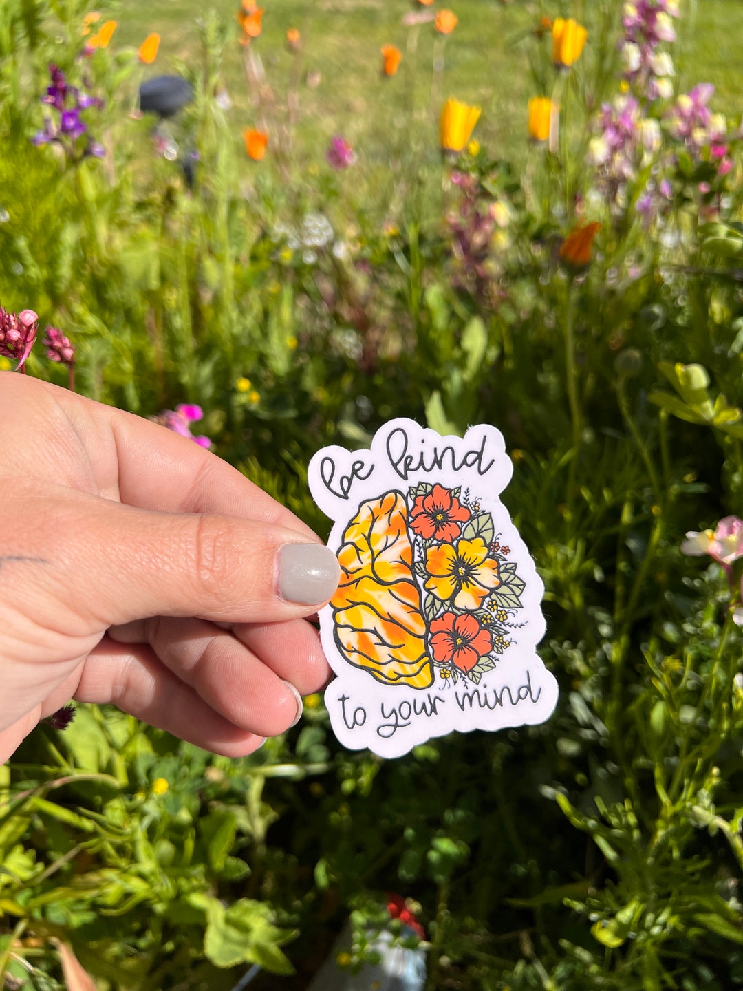 Be Kind to Your Mind, Floral Brain Mental Health Sticker, Sticker for ...