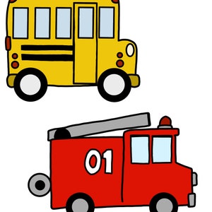 School Bus and Fire Truck SVG, Fire Fighter SVG, Transport, Transportation Svg, Hand Drawn SVG File, Cutting File, Cut File, Commercial Use