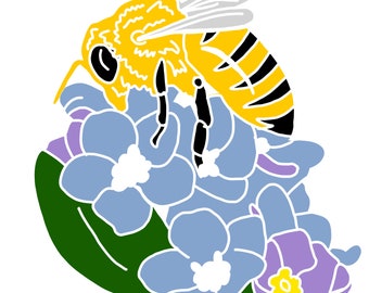 Honey Bee On Hydrangeas Svg, Hand Drawn SVG File, Cutting File, Cricut, Silhouette, Cut File, Commercial Use, PNG, PDF, Instant Download