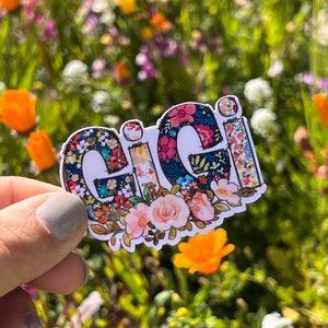 Pretty Floral Gigi Sticker, Grandma Sticker, Gigi Flower, Gigi Gift, Sticker for Phone, Tablet, Computer, Laminated Water Resistant Sticker