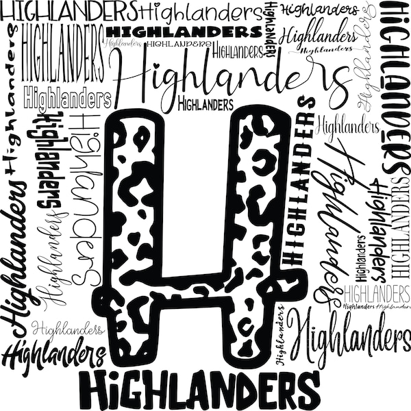 Highlanders Subway Art, Highlanders Collage, Typography, Team Mascot, Sports SVG, Cutting File, Cricut, Silhouette, Cut File, Commercial Use