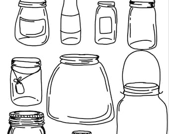 Hand Drawn Mason Jar Clipart, Storage Jars SVG File (Digital Download)