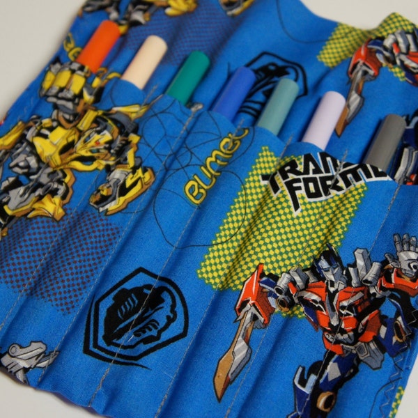 TRANSFORMERS Marker Roll 8 Count Marker Bumble Bee and Optimus Prime Caddy Washable Markers INCLUDED