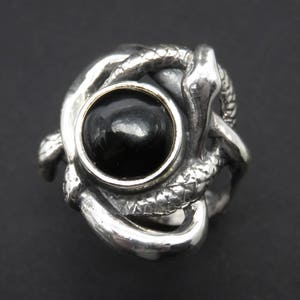 Entwined Serpents Ring - Silver Statement Ring - Two Snakes Ring - Occult Ring - Onyx Ring - Witch Ring - Pagan Ring - Serpent Jewelry