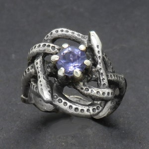 Celtic Knot Ring Two Snakes Ring with Iolite Silver Snake Ring Serpent Ring Totem Ring Magic Ring Pagan Ring Ring of Knowledge image 1